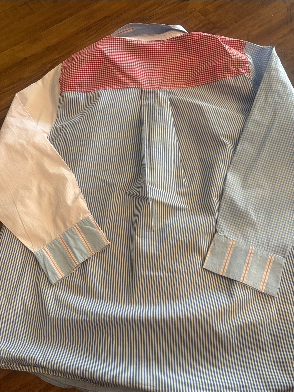 Lane Bryant Patchwork Button-Down Shirt in Light Blue, White & Red Gingham - Picture 5 of 7